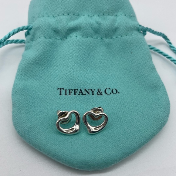 Tiffany and Co Silver 925 Open Heart Small Pierced Earrings - Picture 2 of 3